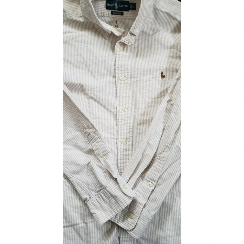 Ralph Lauren Mens Collared Classic Fit Pink Striped Button Front Shirt Sz Large